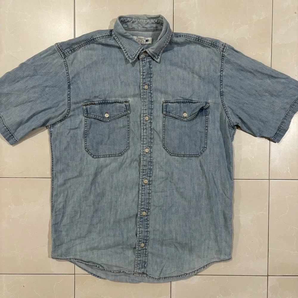 Vintage 90s Banana Republic Denim Button Shirt Men's M Rockabilly Western Light